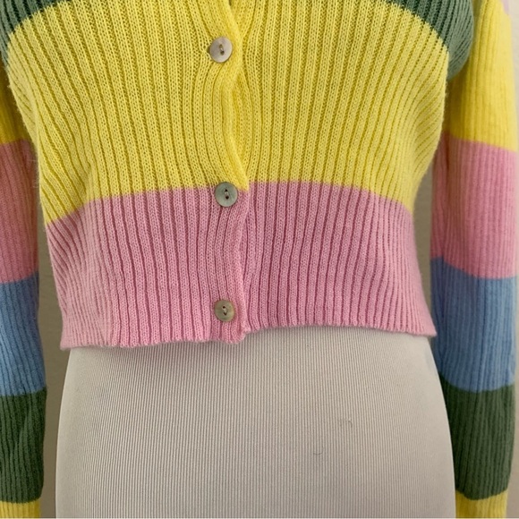 Rough Los Angeles Color Block Stripe Baby Cardigan Sweater Juniors S Ribbed - Picture 6 of 13